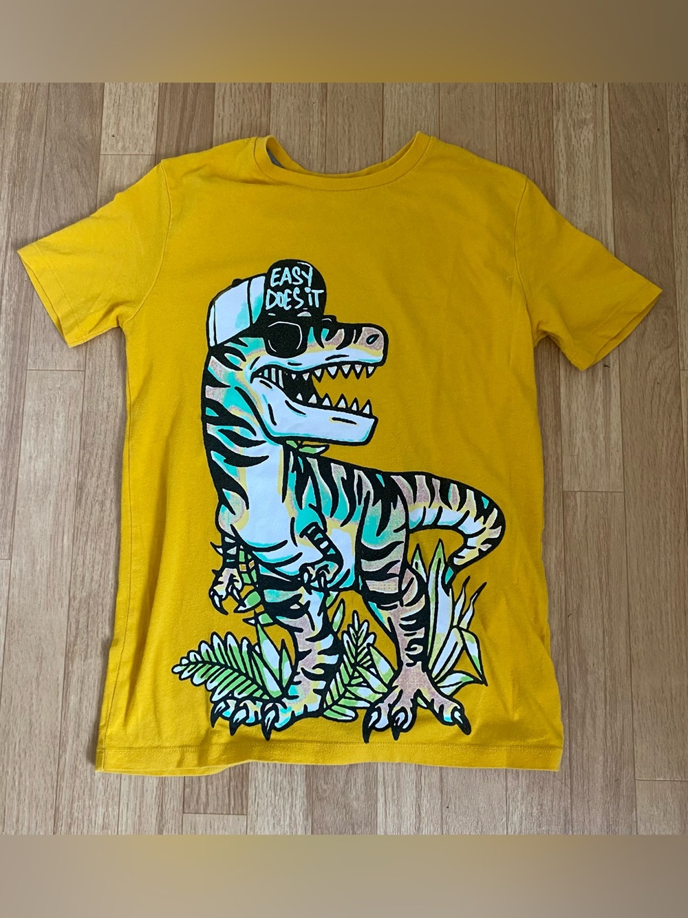 Kids Yellow Dino Graphic Tee - Easy Does It Size XL (14-16)